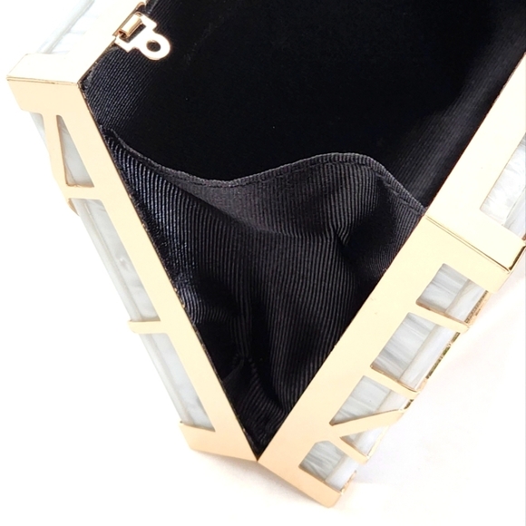 Firenze K Stunning Evening White Acrylic Gold Metal Frame Clutch - Picture 9 of 11